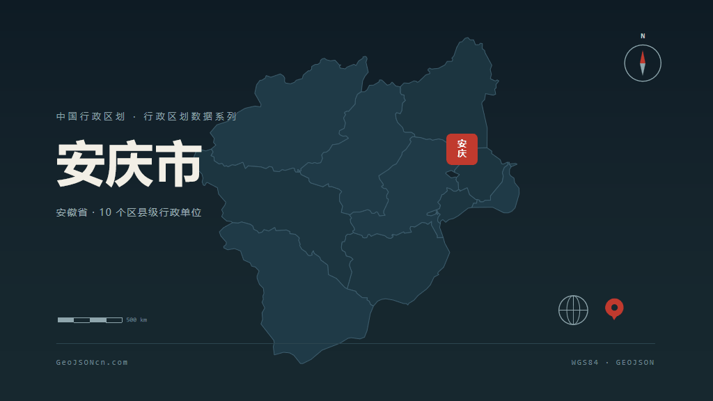 安庆市矢量地图PPT模板预览（行政区划代码 340800）