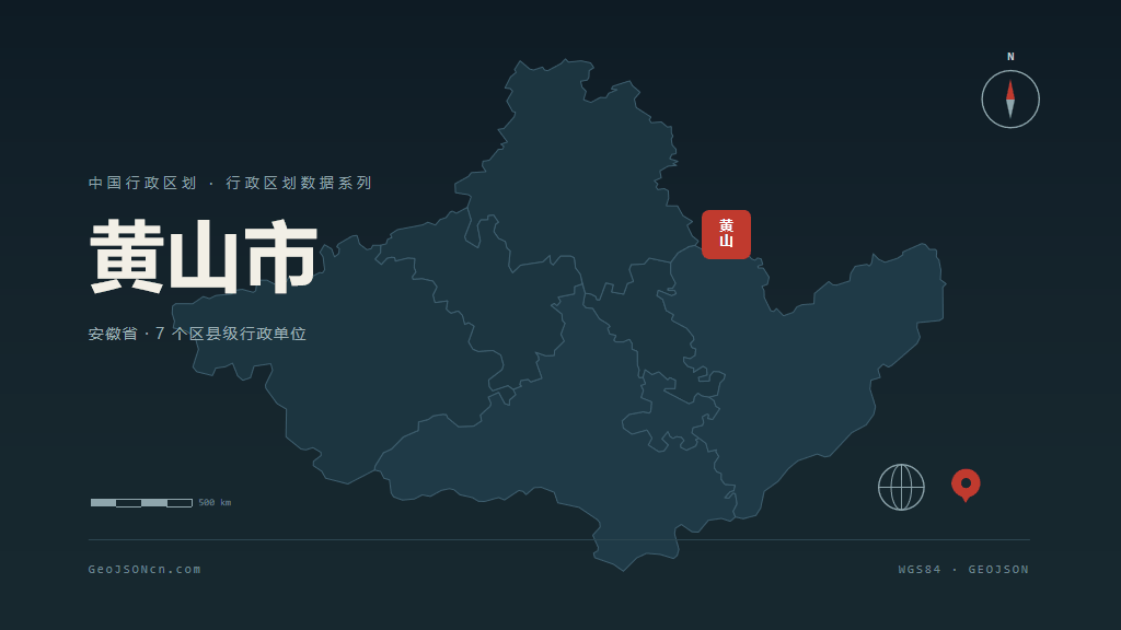黄山市矢量地图PPT模板预览（行政区划代码 341000）