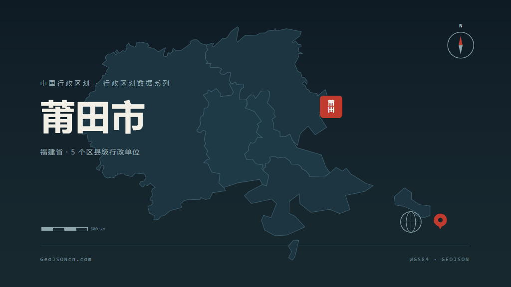 莆田市矢量地图PPT模板预览（行政区划代码 350300）