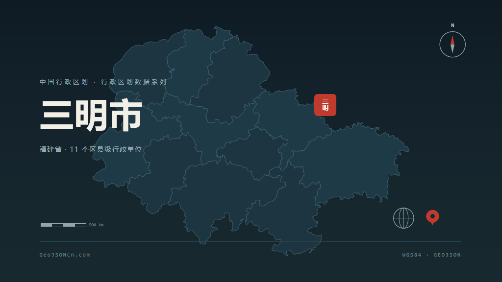 三明市矢量地图PPT模板预览（行政区划代码 350400）