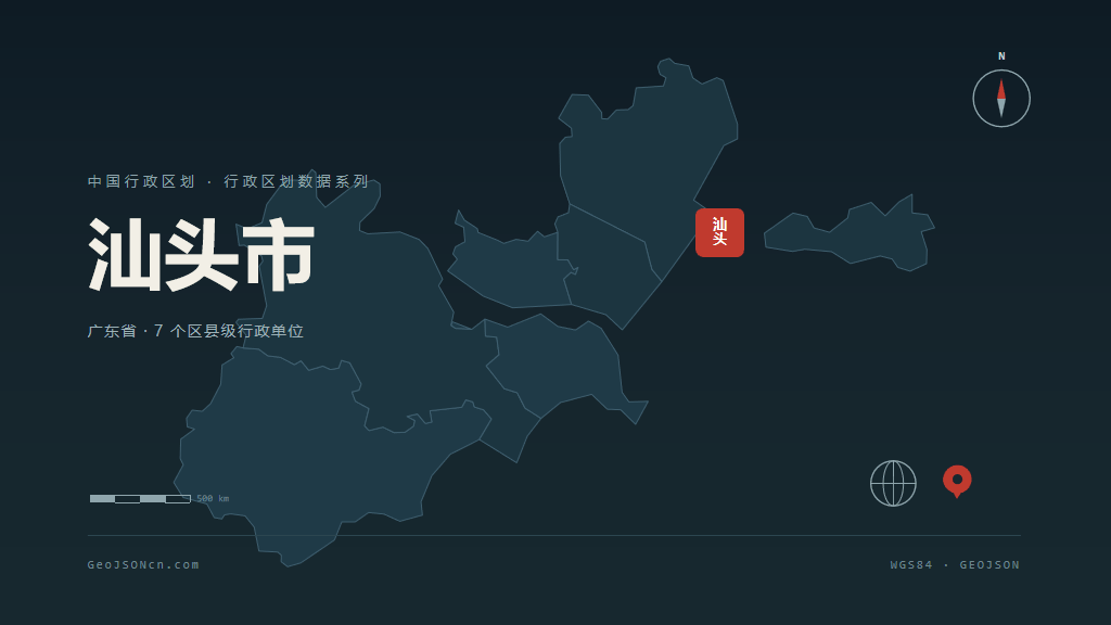 汕头市矢量地图PPT模板预览（行政区划代码 440500）