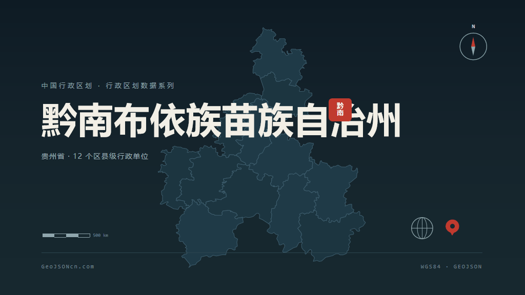 黔南布依族苗族自治州矢量地图PPT模板预览（行政区划代码 522700）