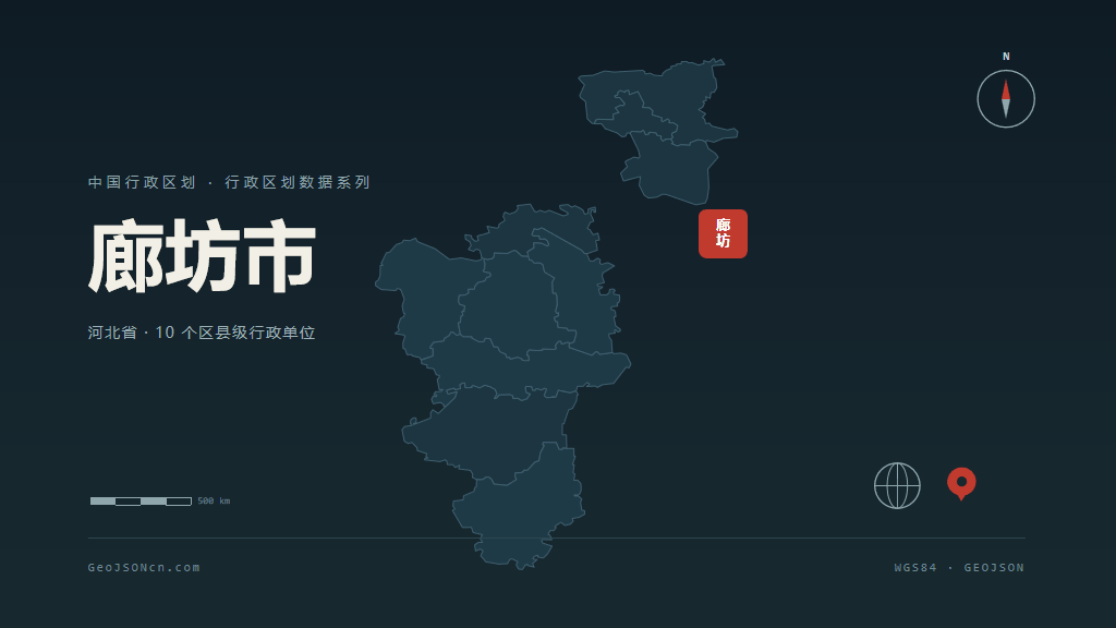 廊坊市矢量地图PPT模板预览（行政区划代码 131000）