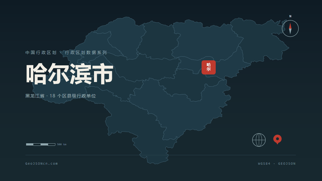 哈尔滨市矢量地图PPT模板预览（行政区划代码 230100）