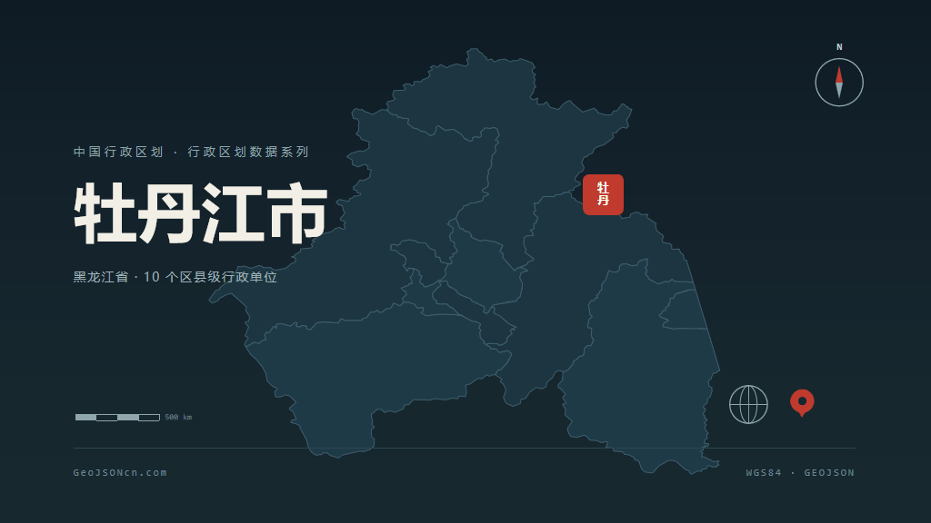 牡丹江市矢量地图PPT模板预览（行政区划代码 231000）