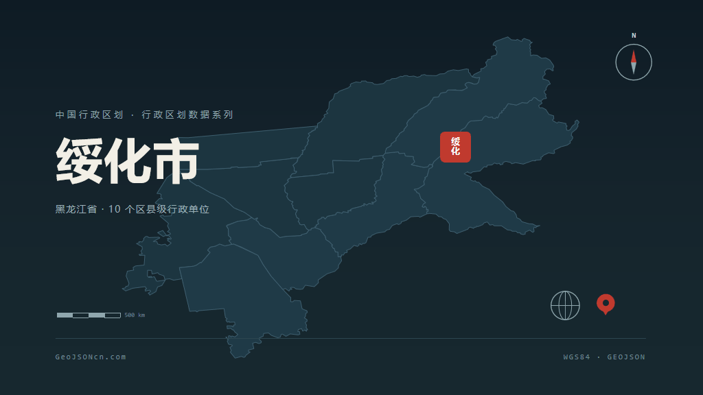 绥化市矢量地图PPT模板预览（行政区划代码 231200）