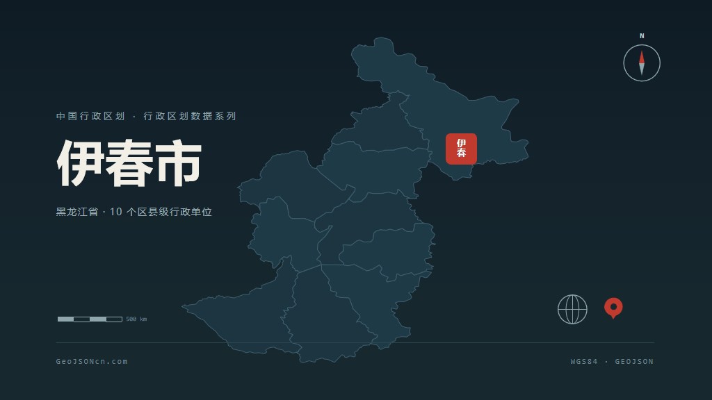 伊春市矢量地图PPT模板预览（行政区划代码 230700）