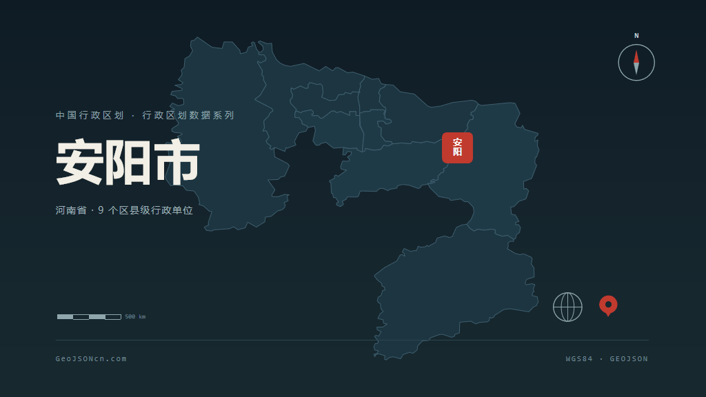 安阳市矢量地图PPT模板预览（行政区划代码 410500）
