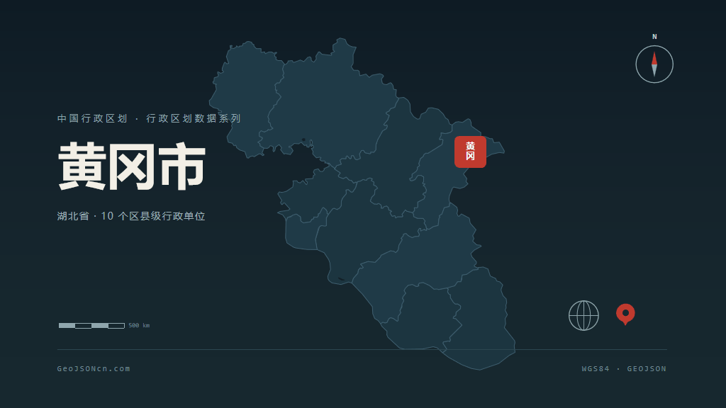 黄冈市矢量地图PPT模板预览（行政区划代码 421100）