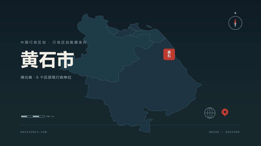 黄石市矢量地图PPT模板预览（行政区划代码 420200）