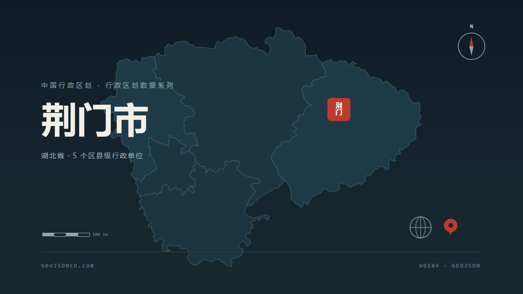 荆门市矢量地图PPT模板预览（行政区划代码 420800）