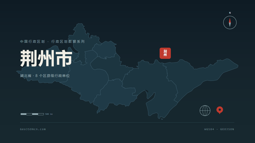 荆州市矢量地图PPT模板预览（行政区划代码 421000）