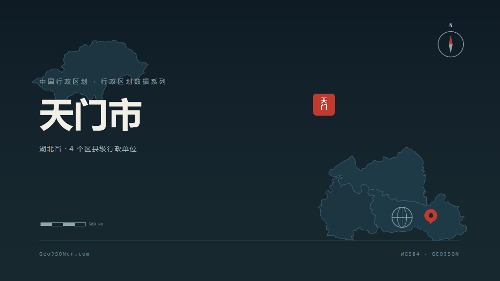 天门市矢量地图PPT模板预览（行政区划代码 429006）