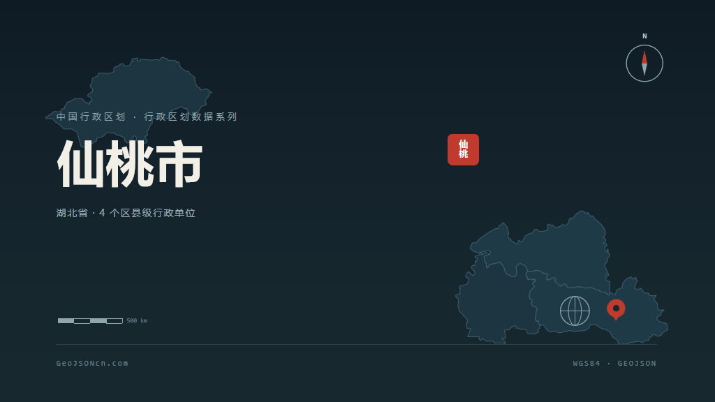 仙桃市矢量地图PPT模板预览（行政区划代码 429004）