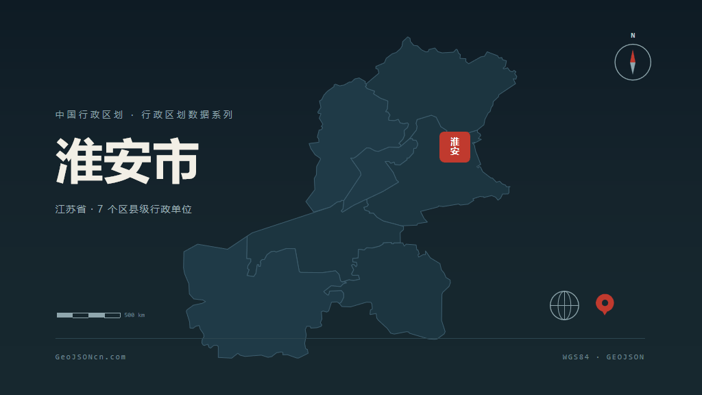 淮安市矢量地图PPT模板预览（行政区划代码 320800）