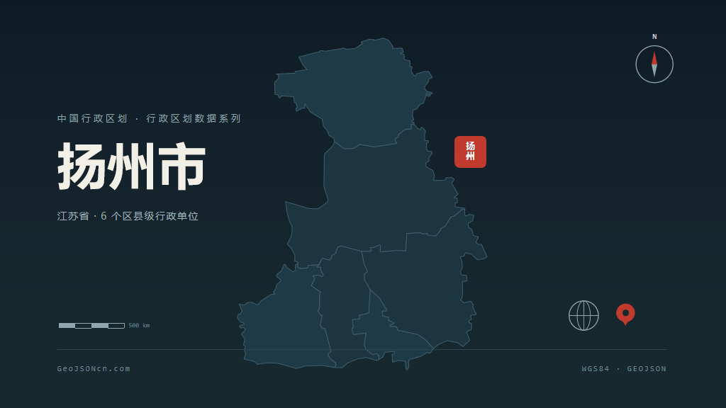 扬州市矢量地图PPT模板预览（行政区划代码 321000）