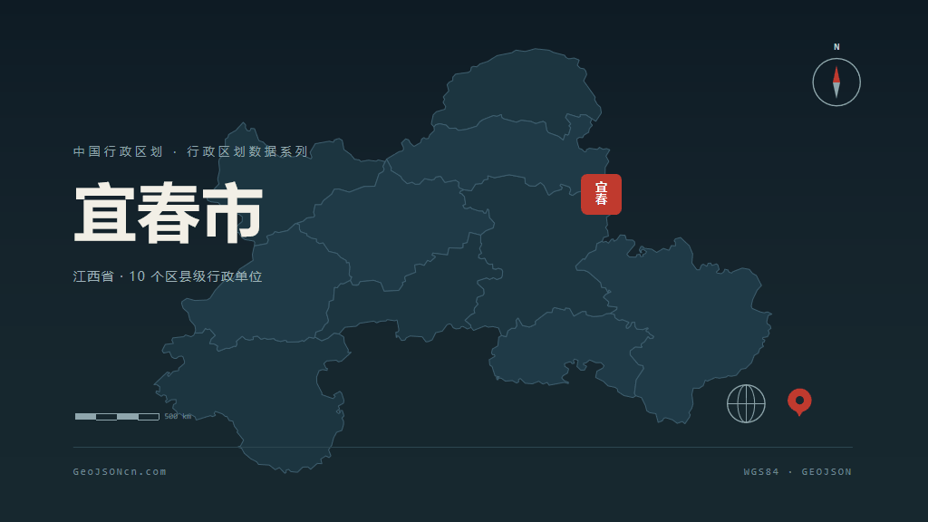 宜春市矢量地图PPT模板预览（行政区划代码 360900）