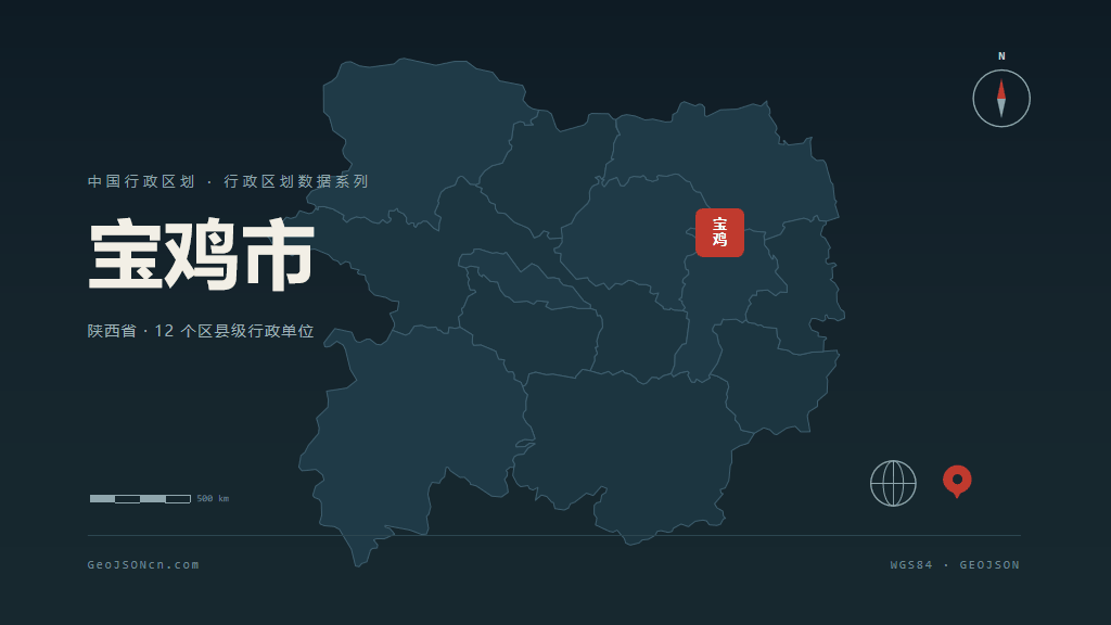 宝鸡市矢量地图PPT模板预览（行政区划代码 610300）