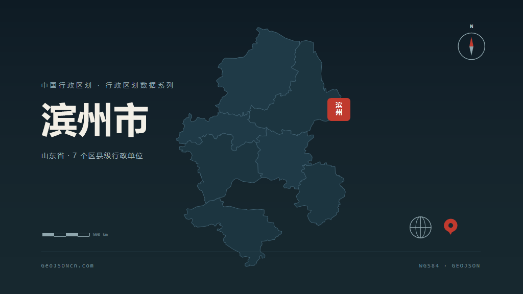 滨州市矢量地图PPT模板预览（行政区划代码 371600）