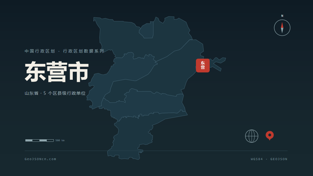 东营市矢量地图PPT模板预览（行政区划代码 370500）