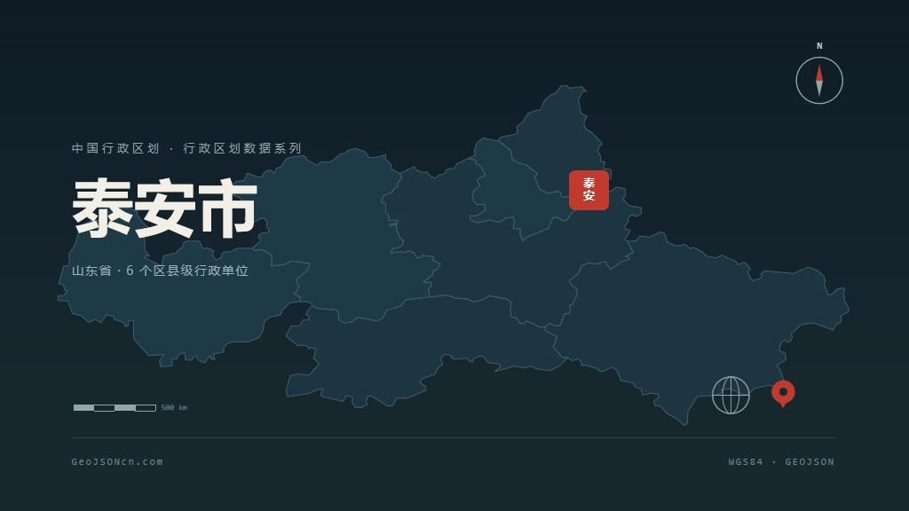 泰安市矢量地图PPT模板预览（行政区划代码 370900）