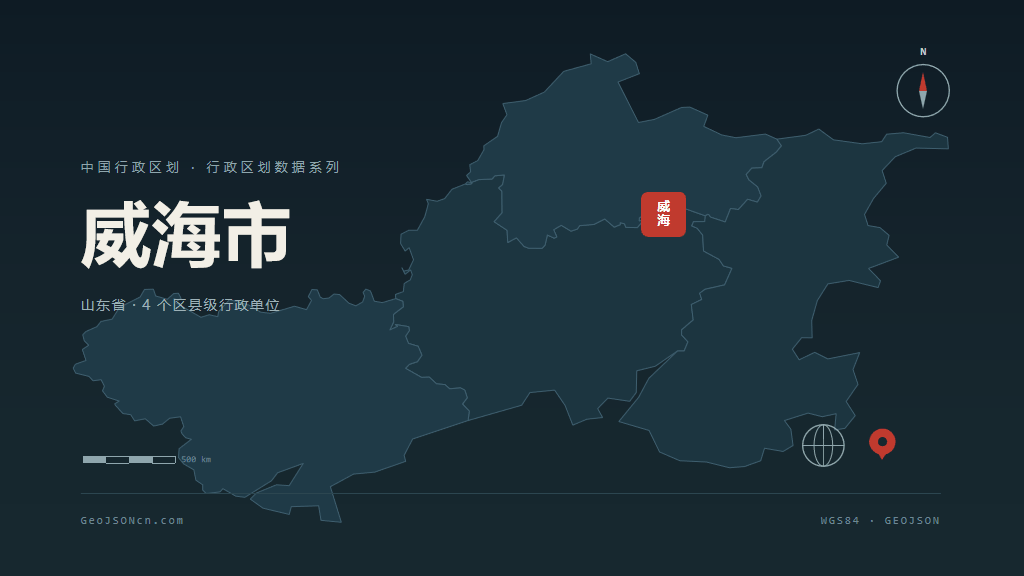 威海市矢量地图PPT模板预览（行政区划代码 371000）