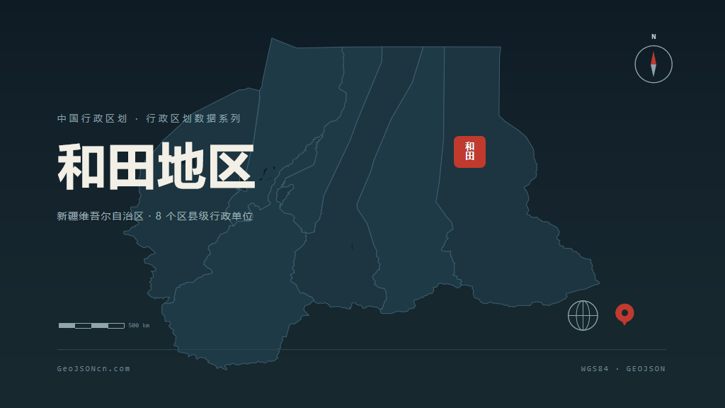 和田地区矢量地图PPT模板预览（行政区划代码 653200）