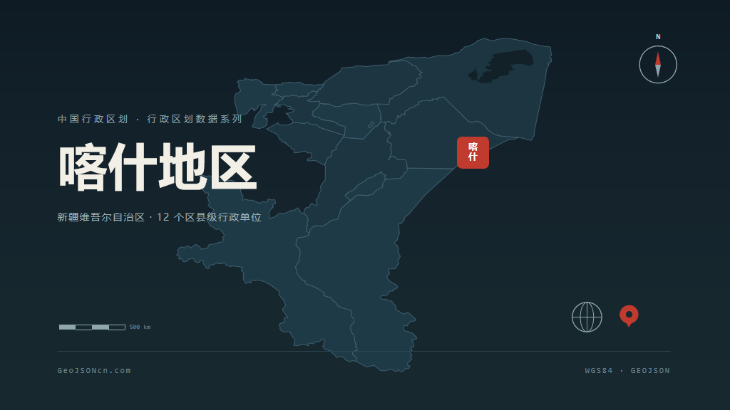 喀什地区矢量地图PPT模板预览（行政区划代码 653100）
