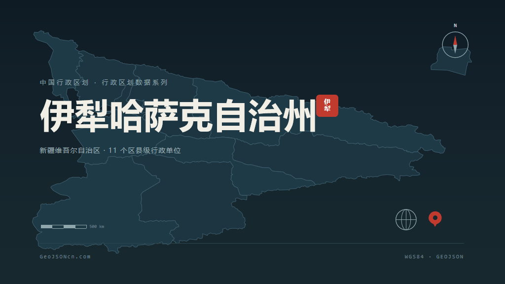 伊犁哈萨克自治州矢量地图PPT模板预览（行政区划代码 654000）