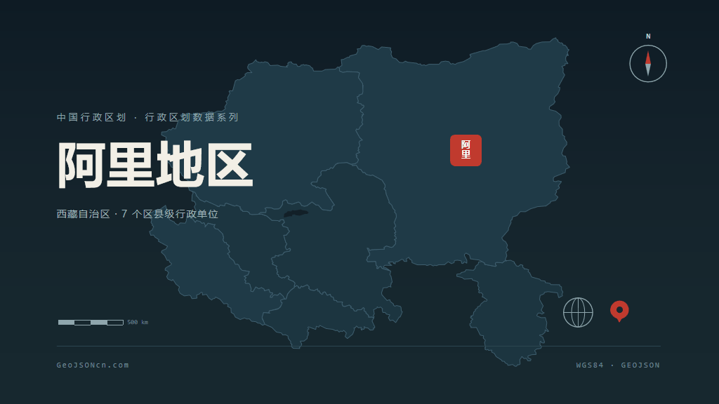 阿里地区矢量地图PPT模板预览（行政区划代码 542500）