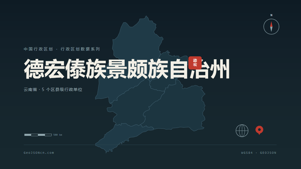 德宏傣族景颇族自治州矢量地图PPT模板预览（行政区划代码 533100）