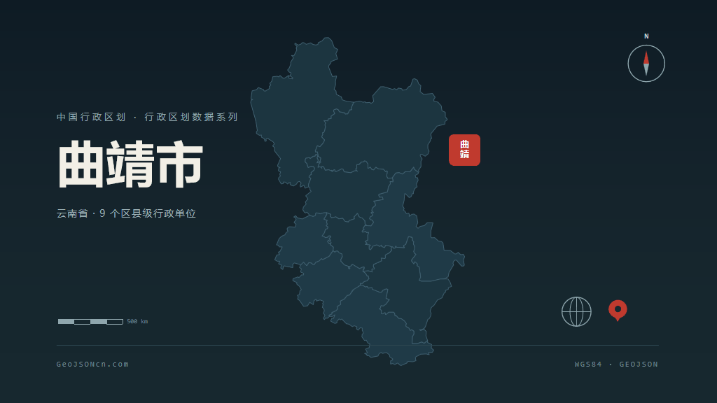 曲靖市矢量地图PPT模板预览（行政区划代码 530300）