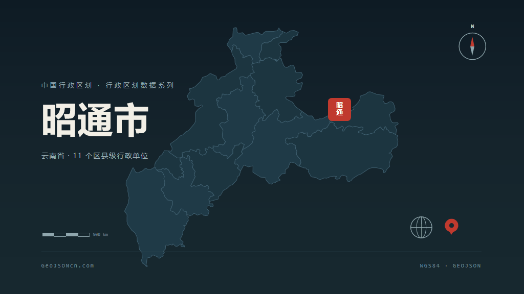 昭通市矢量地图PPT模板预览（行政区划代码 530600）