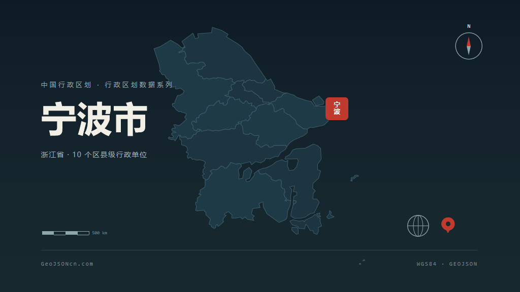 宁波市矢量地图PPT模板预览（行政区划代码 330200）