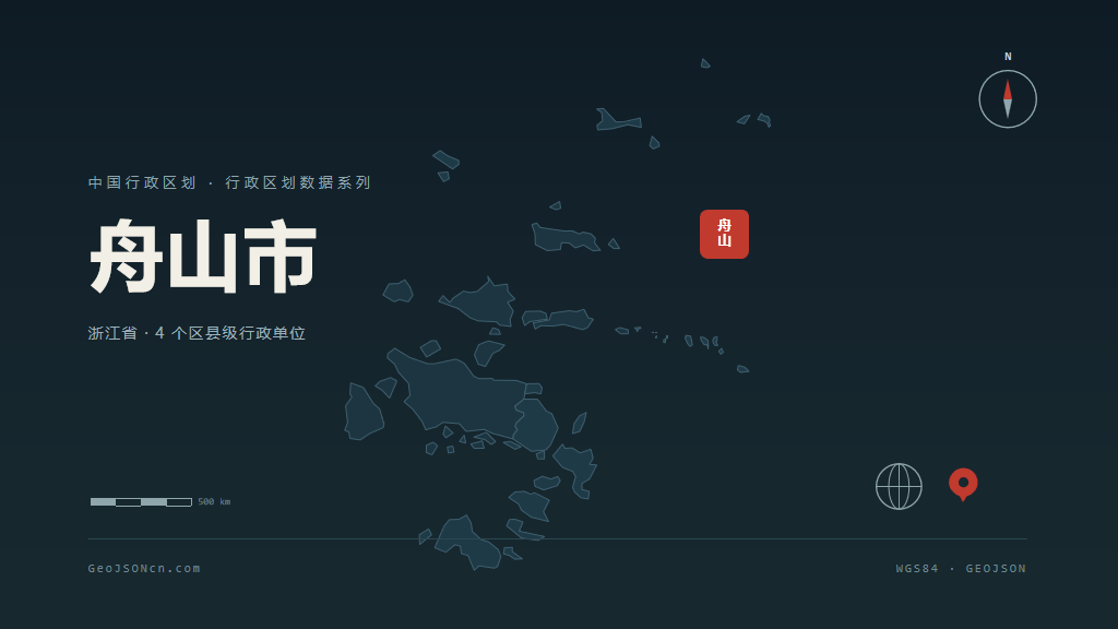 舟山市矢量地图PPT模板预览（行政区划代码 330900）