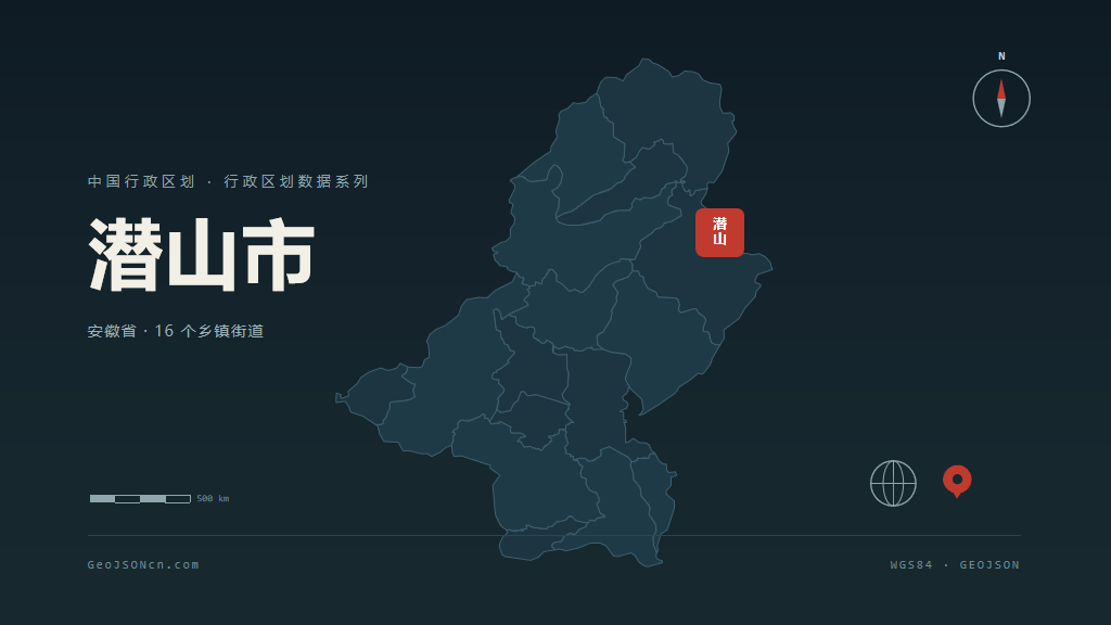 安庆市潜山市矢量地图PPT模板预览（行政区划代码 340882）