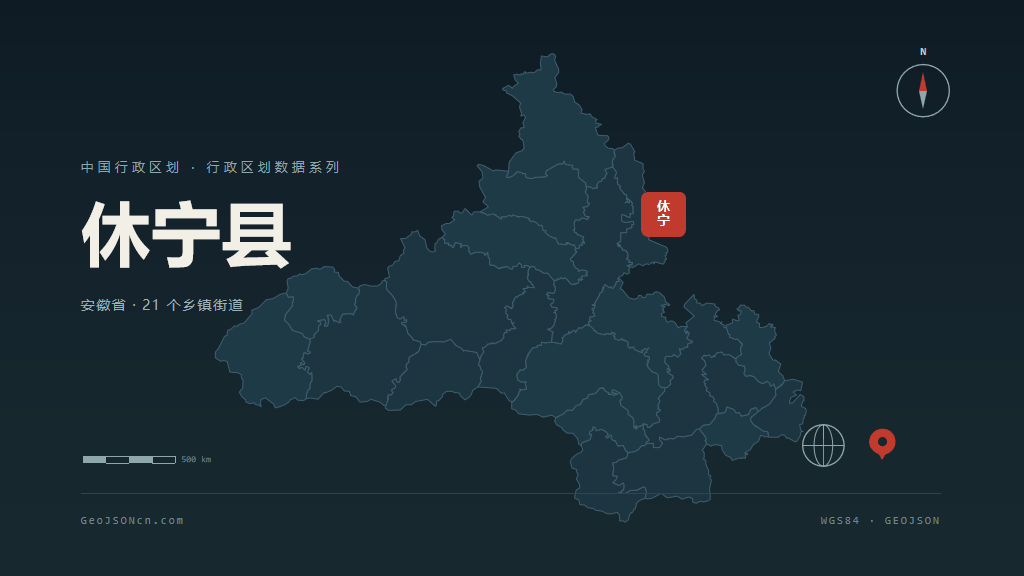 黄山市休宁县矢量地图PPT模板预览图