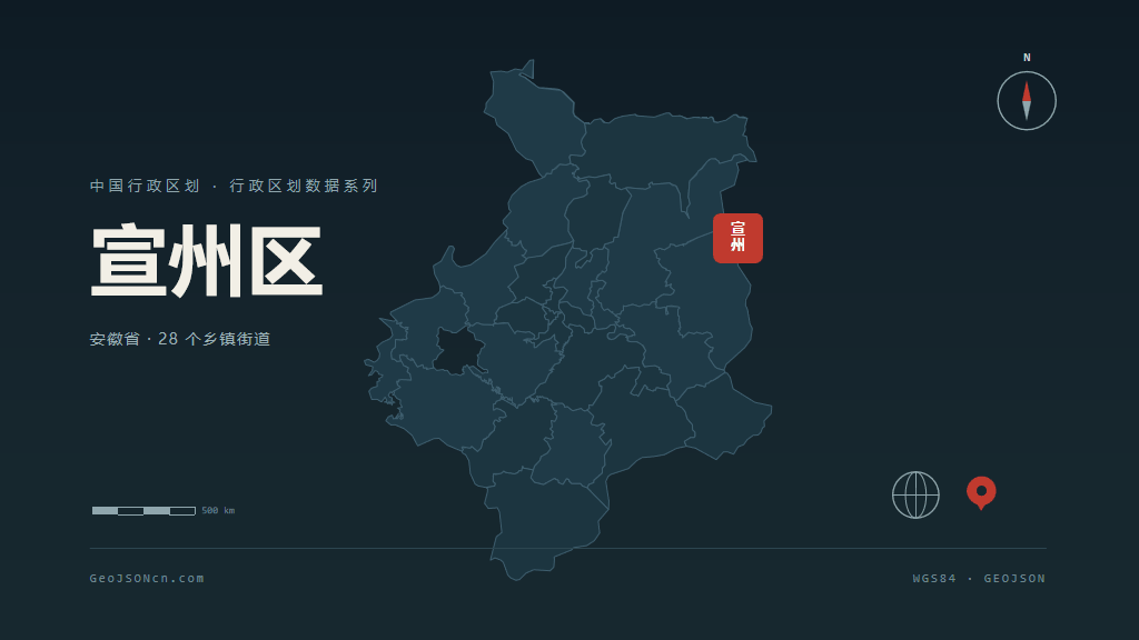 宣城市宣州区矢量地图PPT模板预览图