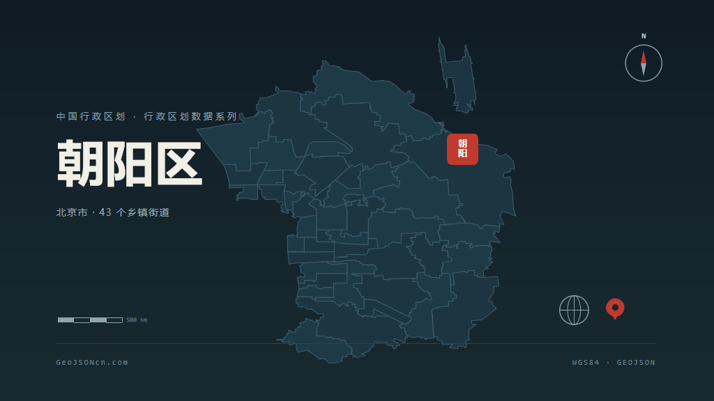 北京市朝阳区矢量地图PPT模板预览（行政区划代码 110105）