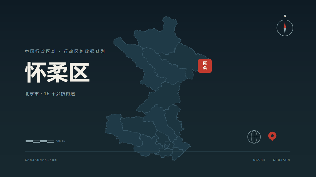 北京市怀柔区矢量地图PPT模板预览（行政区划代码 110116）