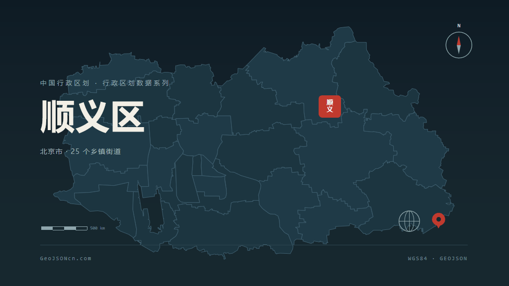 北京市顺义区矢量地图PPT模板预览（行政区划代码 110113）