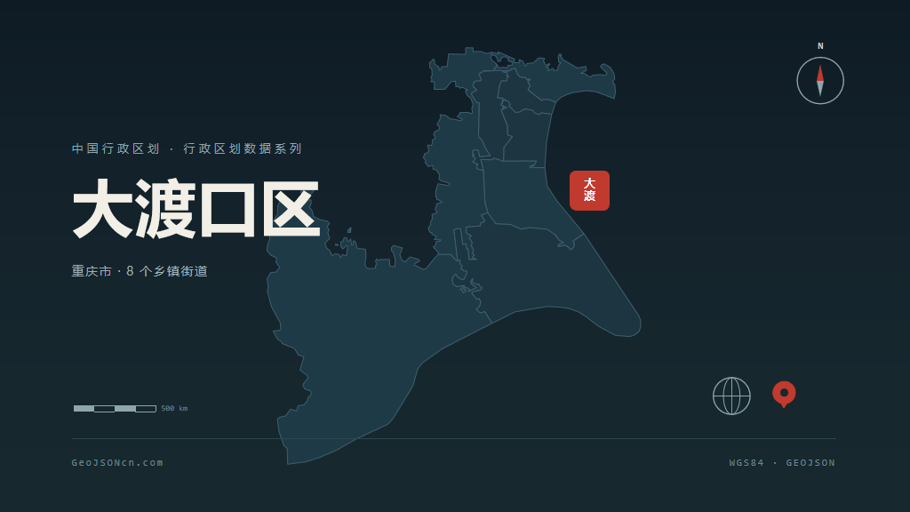 重庆市大渡口区矢量地图PPT模板预览（行政区划代码 500104）