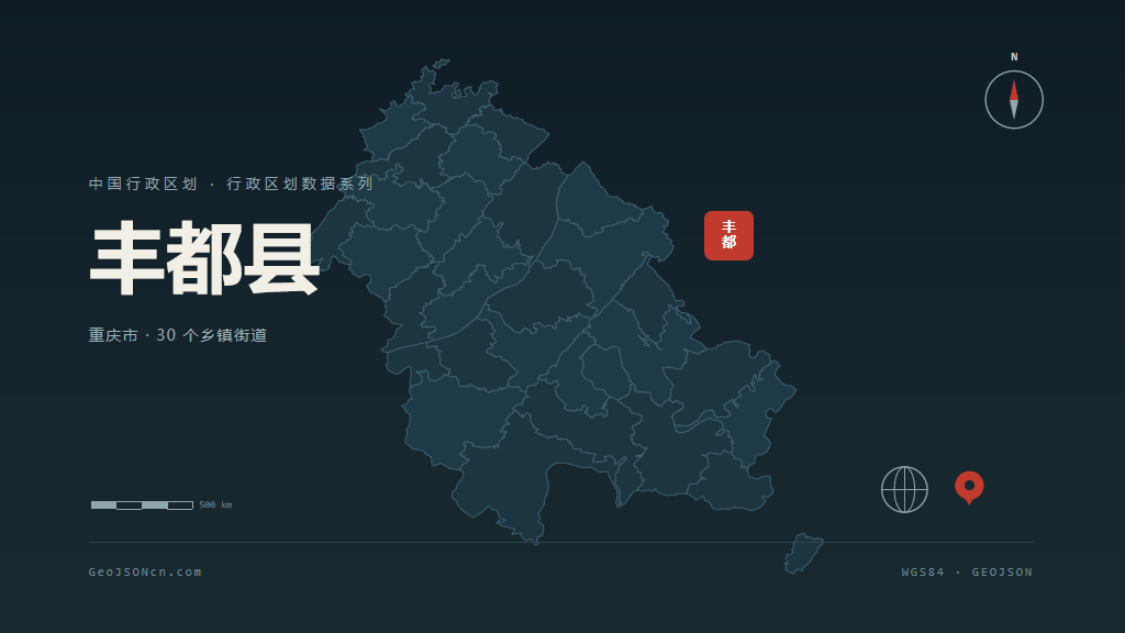 重庆市丰都县矢量地图PPT模板预览（行政区划代码 500230）