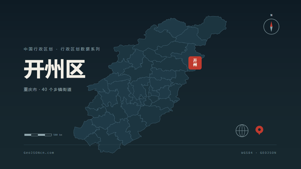 重庆市开州区矢量地图PPT模板预览（行政区划代码 500154）