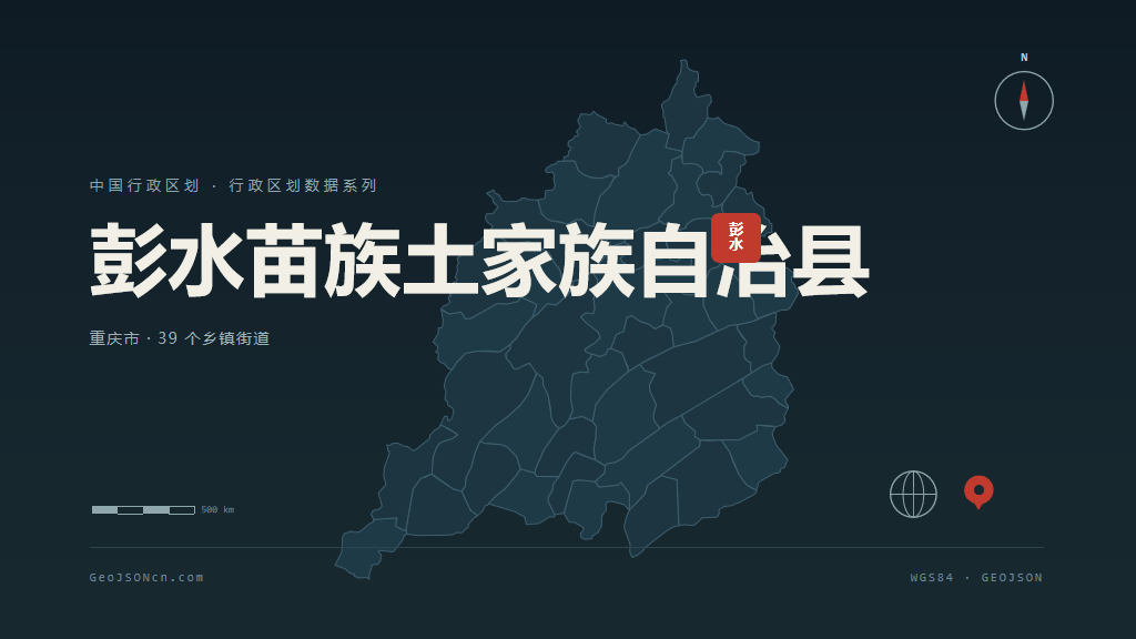 重庆市彭水苗族土家族自治县矢量地图PPT模板预览（行政区划代码 500243）
