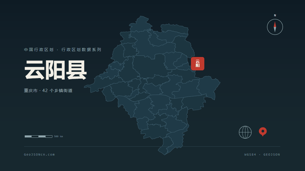 重庆市云阳县矢量地图PPT模板预览（行政区划代码 500235）