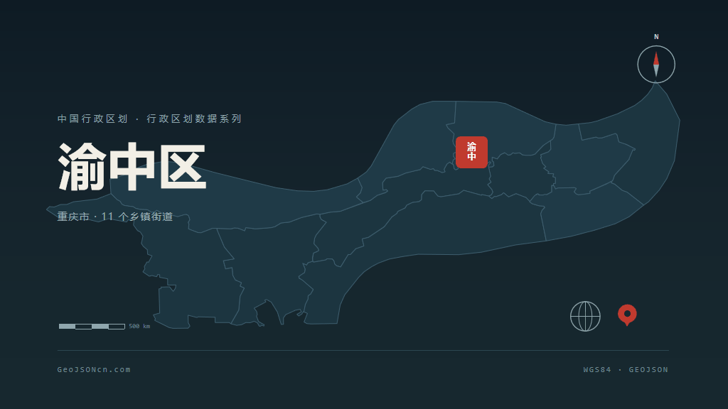 重庆市渝中区矢量地图PPT模板预览（行政区划代码 500103）