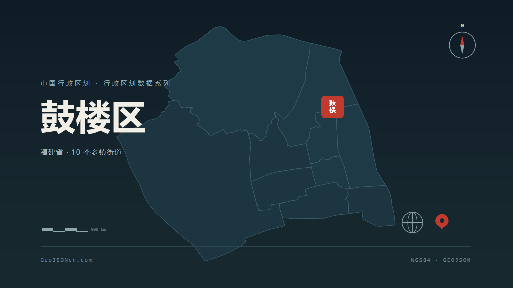 福州市鼓楼区矢量地图PPT模板预览（行政区划代码 350102）