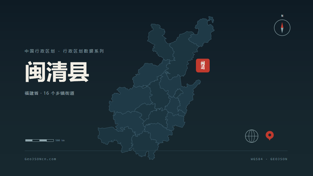 福州市闽清县矢量地图PPT模板预览（行政区划代码 350124）
