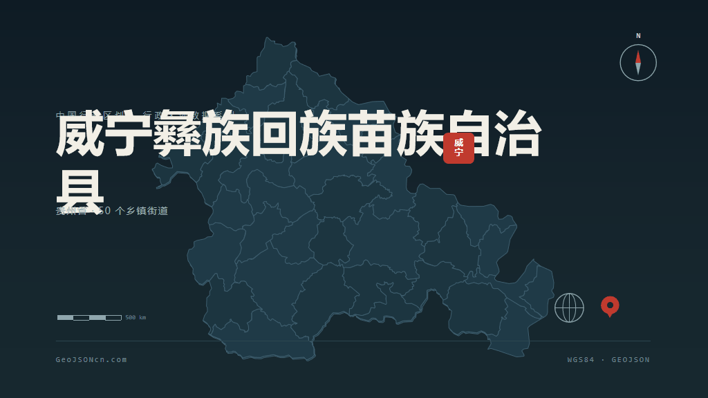 毕节市威宁彝族回族苗族自治县矢量地图PPT模板预览（行政区划代码 520526）